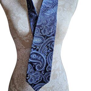 STAFFORD Signature Men's Paisley Navy Blue /Silver Tie